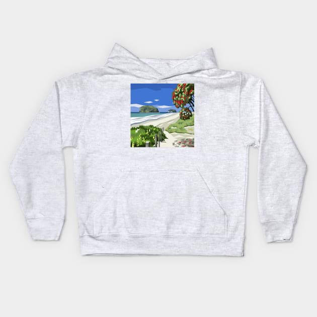 Whangamata Beach Kids Hoodie by irajane